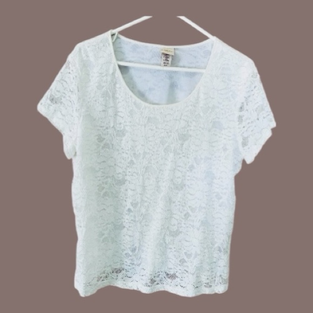 Vintage Covington Ivory Floral Lace Overlay And Fully Lined With Scoop Neck
